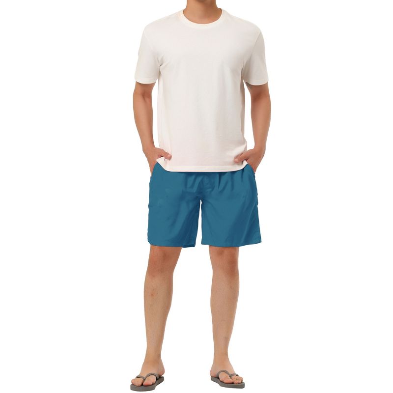 TATT 21 Men's Holiday Beach Elastic Waistband Surfing Mesh Lining Solid Board Shorts, 2 of 7