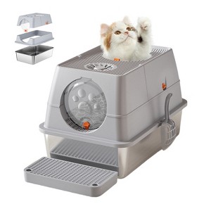 Stainless Steel Litter Box with Lid, Large Litter Box for Cats, Enclosed Removable Metal Litter Boxes with High Sided Enclosure & Scoop, Dog Proof - 1 of 4