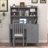 Lyngins Vintage Retro Home Office Desk & Upholstered Chair Set – Built-In 5-Section Bookshelf, 4 Drawers, Computer Desk/Executive Desk for Study - 3 of 4