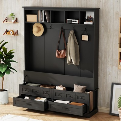74" Tall Entryway Hall Tree With Shoe Bench, Coat Rack with Lift Top Storage Bench & 2 Drawer, Hallway Coat Hanger for Living Room Mudroom