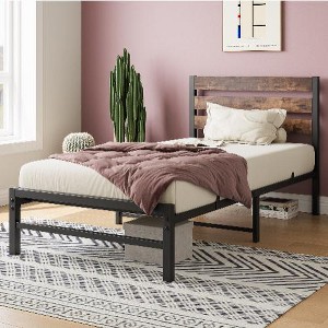 Lyngins Industrial Retro Twin Bed Frame with Headboard, Heavy Duty Metal Slats, Noise-Free, Under-Bed Storage, No Box Spring Needed,Platform Bed Frame - 1 of 4