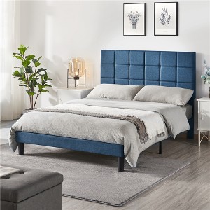 Yaheetech Upholstered Platform Bed Frame with Tufted Height Adjustable Headboard - 1 of 4