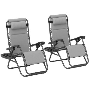 Outsunny Zero Gravity Lounge Chair Set of 2 Reclining Folding Outdoor Lounge Chairs with Cushion, Headrest, and Side Tray for Patio Beach - 1 of 4
