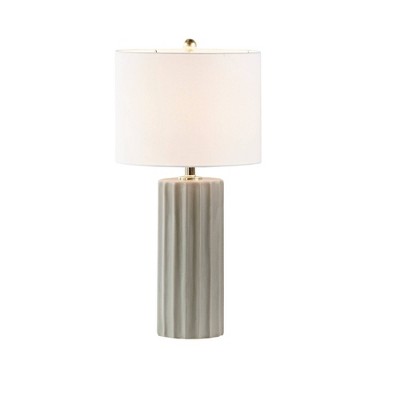Gray Ribbed Ceramic Table Lamp with White Drum Shade