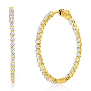 Bella Silver Sterling Silver 35mm Inside-Outside Round CZ Hoop Earrings - Gold Plated - Gold - 1 of 2