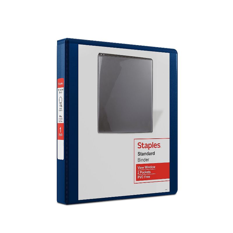 Staples Standard 1" 3-Ring View Binder Blue (26433-CC) 82638, 1 of 9
