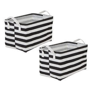 Design Imports Set of 2 Rectangle L 10.5 x 17.5 x 10 Pe Coated Cotton Poly Laundry Bins Stripe Black: Laundry Basket, Double Handle, 1837 Volume - 1 of 4