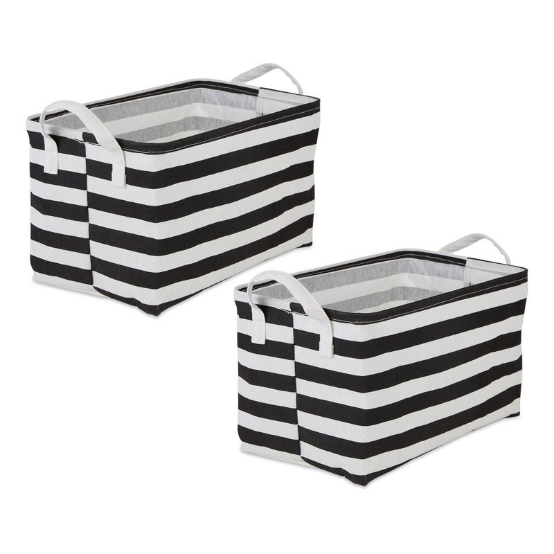 Design Imports Set of 2 Rectangle L 10.5 x 17.5 x 10 Pe Coated Cotton Poly Laundry Bins Stripe Black, 1 of 9