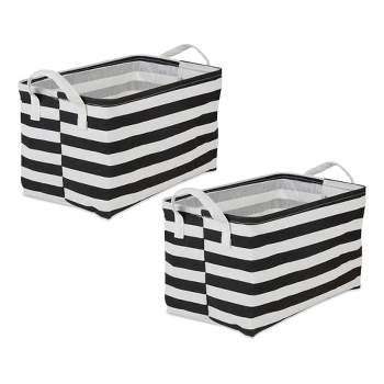 Design Imports Set of 2 Rectangle L 10.5 x 17.5 x 10 Pe Coated Cotton Poly Laundry Bins Stripe Black
