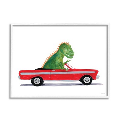 Stupell Industries Dinosaur Monster Sports Car Framed Giclee