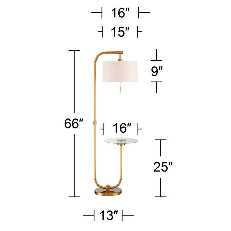 Possini Euro Design Volta Modern Floor Lamp with Tray Table 66" Tall Brass USB Charging Port White Drum Shade for Living Room Bedroom Office House, 4 of 10