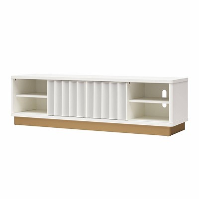 Glossy White and Golden Bronze Modern TV Stand with Cabinet