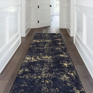 Kumasinova Area Rug, Soft Low-Pile Living Room Rug, Non-Slip Rugs for Living Room, Stain-Resistant Boho Style Washable Rug, Black & Gold Door Mat - 1 of 4