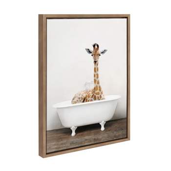 18" x 24" Sylvie Giraffe 2 in The Tub Color Framed Canvas by Amy Peterson Gold - Kate & Laurel All Things Decor