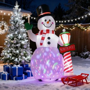 QingMoon Christmas Inflatable Snowman with North Pole Sign, 8FT Holiday Blow Up Decorations with Rotating LED Lights for Yard, Lawn and Garden - 1 of 4