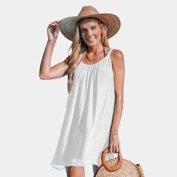 Women's Loose Scoop Neck Mini Cover-Up Dress- Cupshe