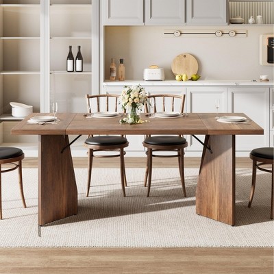 Homhougo 71 Inch Rectangular Dining Table for 6, Rustic Farmhouse Tall Kitchen Table with Large Tabletop Walnut