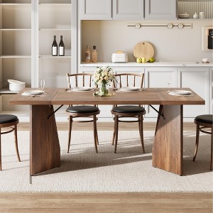 Homhougo 71 Inch Rectangular Dining Table for 6, Rustic Farmhouse Tall Kitchen Table with Large Tabletop Walnut - 1 of 4