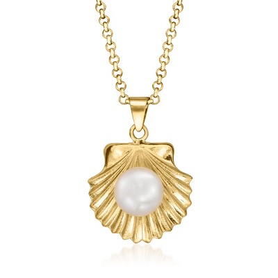 Ross-Simons 8-8.5mm Cultured Pearl Seashell Pendant Necklace in 18kt Gold Over Sterling Size 18