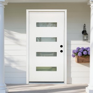 36 x 80 Fiberglass Entry Door, White Finish Knock-Down Fiberglass Door with New Packaging Vinyl Frame, 4-Lite Frosted Glass - 1 of 4