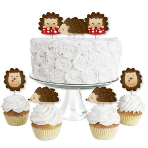Big Dot of Happiness Forest Hedgehogs - Dessert Cupcake Toppers - Woodland Birthday Party or Baby Shower Clear Treat Picks - Set of 24 - 1 of 4