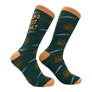 Crazy Dog Men's Who Cut One Socks Funny Sarcastic Wood Cutting Graphic Novelty Footwear for Men - 1 of 4