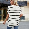 Coolmee Women Casual Crew Neck Striped Contrast Color Drop Shoulder Short Sleeve Lightweight Knit Trendy Pullover Sweater Tops - 3 of 4
