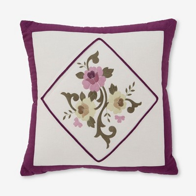 BrylaneHome Ava Embroidered Cotton 16" Square Pillow