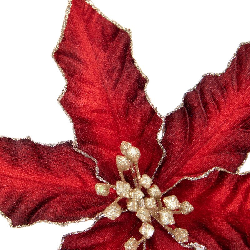 Northlight 8" Glittered Burgundy Velvet Poinsettia Floral Christmas Pick Spray, 5 of 6