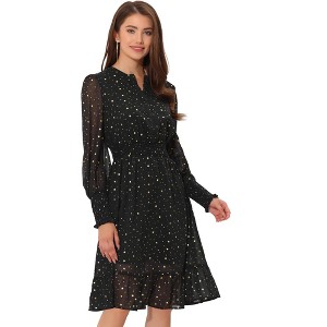 Allegra K Women's Metallic Star Split Neck Button-Up Smocked Chiffon Dresses - 1 of 4