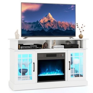 Costway TV Stand with Electric Fireplace LED Lights Remote Controls Storage Cabinets White/Black/Brown - 1 of 4