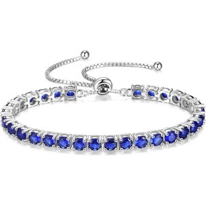 Sterling Silver Tennis Bracelet with Birthstone, Adjustable Bolo Chain Fine Jewelry, Anniversary Birthday Gift for Women - 1 of 4