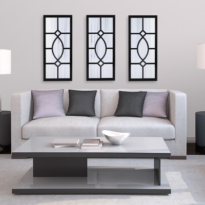 Cassat Contemporary Black Windowpane Full-Length Wall Mirror