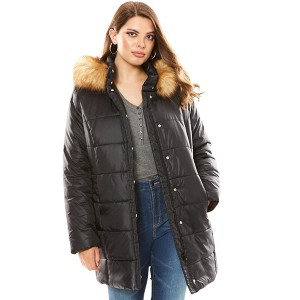 Roaman's Women's Plus Size Classic Length Quilted Puffer Jacket - 1 of 4