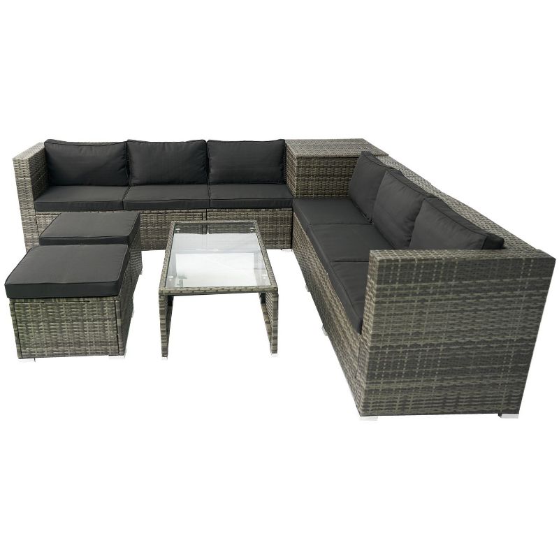 Isabel 8-Piece All-Weather Rattan Patio Sectional Sofa Set with One Storage Box Under Seat, Outdoor Furniture - Maison Boucle, 3 of 8