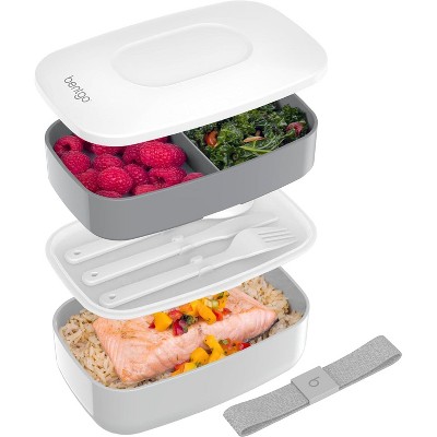 Classic Bento Box, Stackable 3-Compartment Lunch Box with Removable Utensil Set and Sealing Strap, BPA-Free, Food Container Ideal