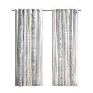 DSVIMOY Curtain Panels, Cotton Printed Curtain Panel with Chenille Stripe and Lining for Living Room, Bedroom, White&Navy, 84"*50"*0.13" - 1 of 4