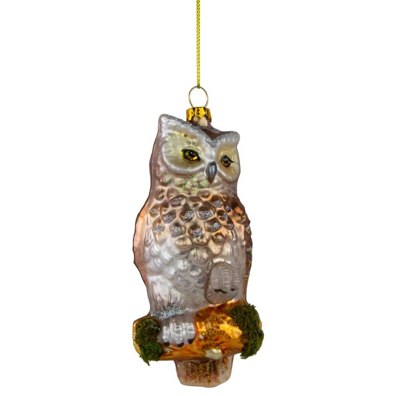 Northlight 5" Glittery Glass Perched Owl on a Branch Christmas Ornament - Gold/Silver, 4 of 6