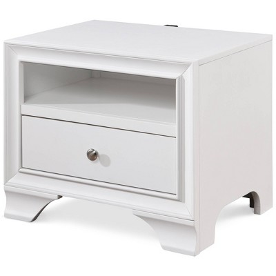 White Wood 1-Drawer Nightstand with USB Charging Port