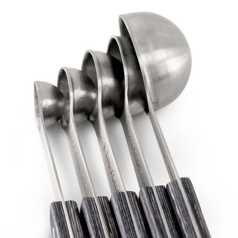 Oster Blakeley 5 Piece Stainless Steel Measuring Spoon Set in Dark Gray with Wood Handles, 4 of 7