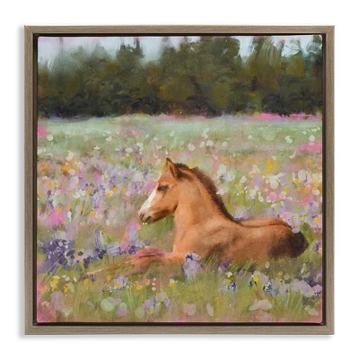 Stupell Industries Foal Horse Lounging Flower Meadow, 18" x 18"