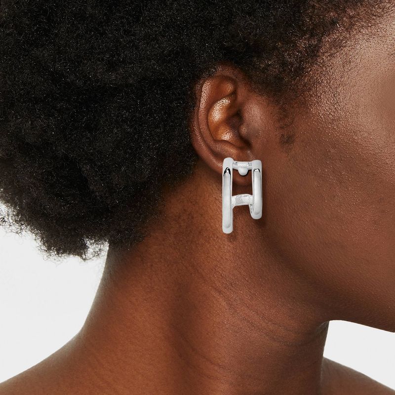 High and Low Tubular Hoop Earrings - Universal Thread&#8482; Silver, 3 of 5
