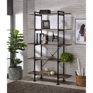 Kumasinova 5-Tier Industrial Bookshelf,Farmhouse Bookcase with Metal Frame,Modern Book Shelves for Bedroom,Living Room&Office,Oak - 1 of 4
