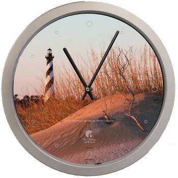 14.5" Cape Hatteras Contemporary Body Quartz Movement Decorative Wall Clock Silver - The Chicago Lighthouse