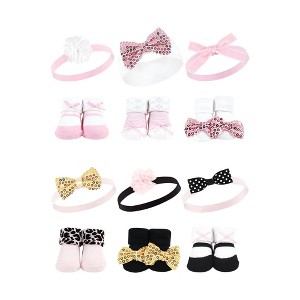 Hudson Baby Infant Girl 12Pc Headband and Socks Giftset, Pink Sequin Gold Sequin, One Size - 1 of 3