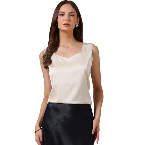 INSPIRE CHIC Women's Satin V Neck Sleeveless Summer Elegant Dressy Casual Tank Tops - 1 of 4