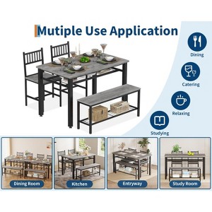 Farmhouse 47" Dining Table Set for 4 – Space-Saving Kitchen Set with Bench, Chairs, Storage Shelf & Metal Frame - 1 of 4