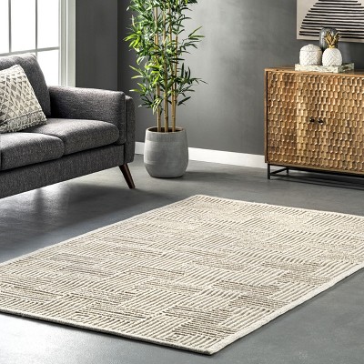 Ivory Geometric Hand-Hooked Wool 4' x 6' Area Rug