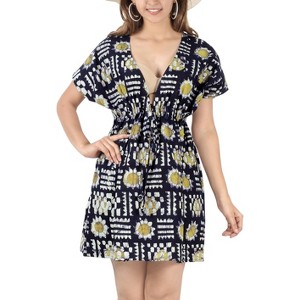 LA LEELA Women's Loose Vacation Swim Beachwear Dress Beach Cover Up Aloha Bathing Suit Party X-Large-XX-Large Blue Sun - 1 of 4