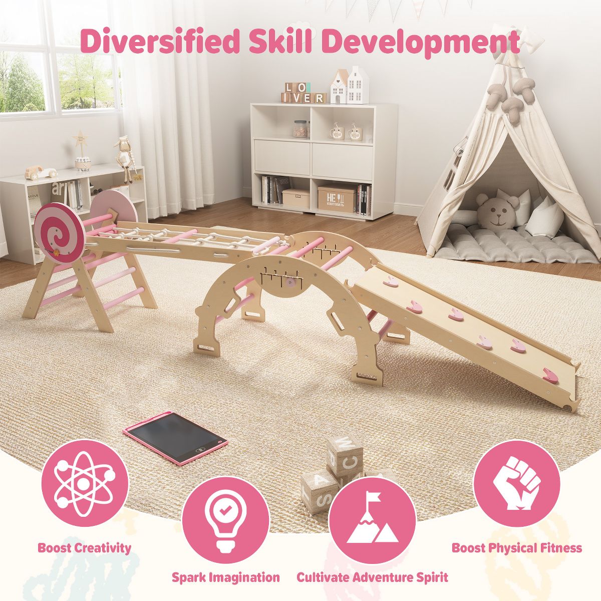 Pikler Triangle Set,7 in 1 Toddler Climbing Triangle Indoor,Foldable Toddler Climbing Toys Indoor 1-3,Pikler Triangle Climbing Toys for 1 Year Old - thumbnail 5